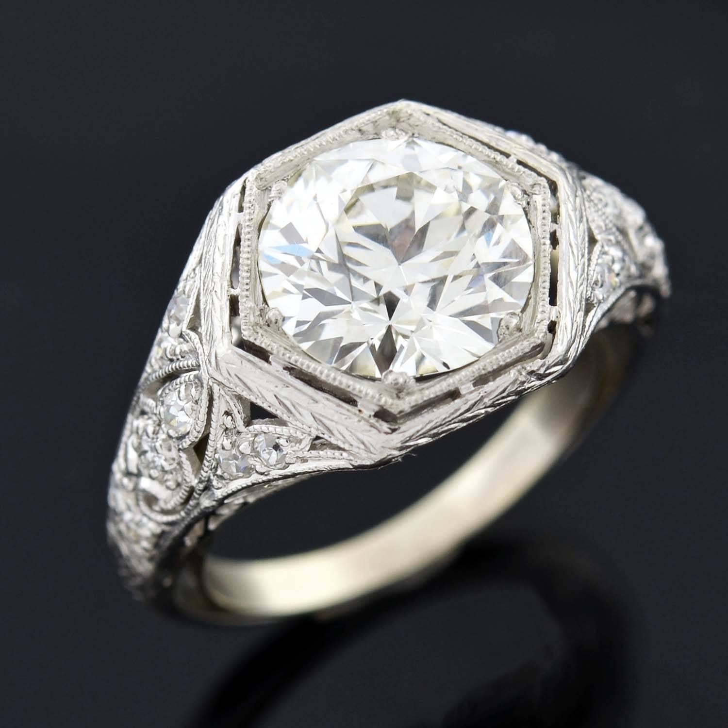 Art Deco 2.50 Carat Diamond Platinum Engagement Ring  1