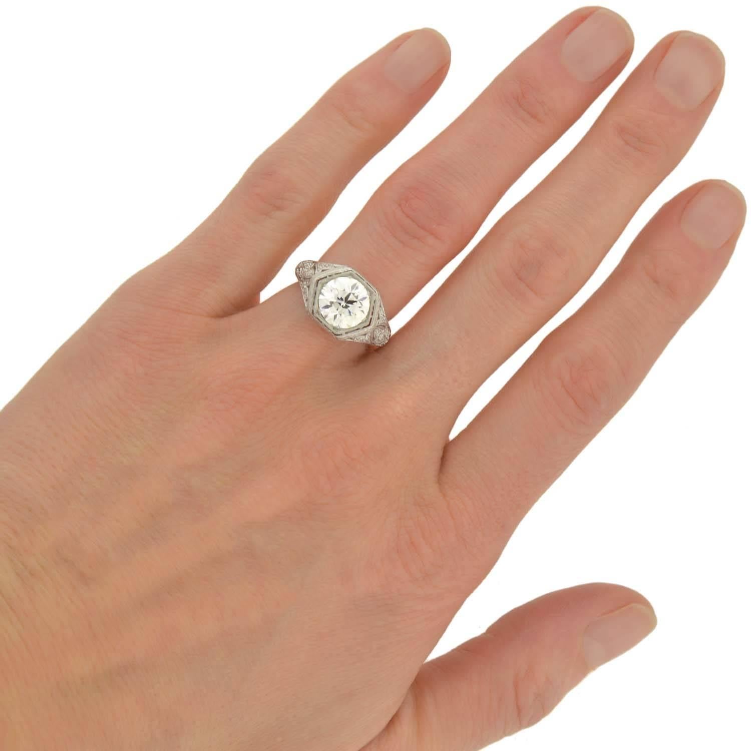 Art Deco 2.50 Carat Diamond Platinum Engagement Ring  3