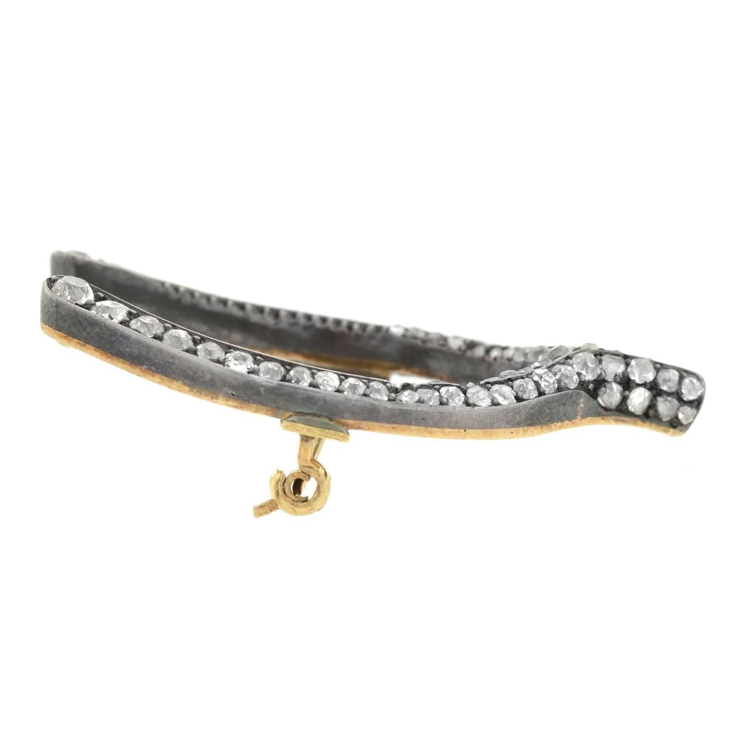 Women's Victorian Silver Topped Diamond Wishbone Pin