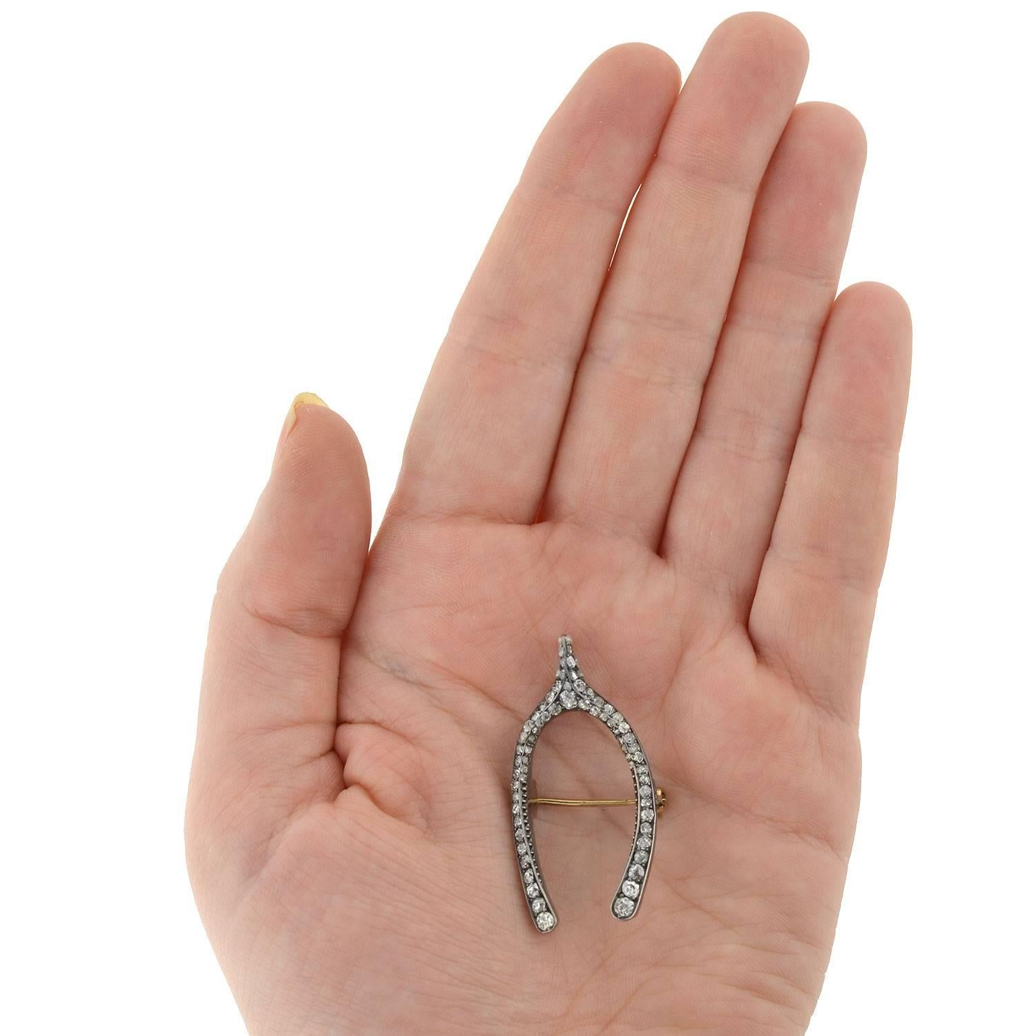 Victorian Silver Topped Diamond Wishbone Pin 2