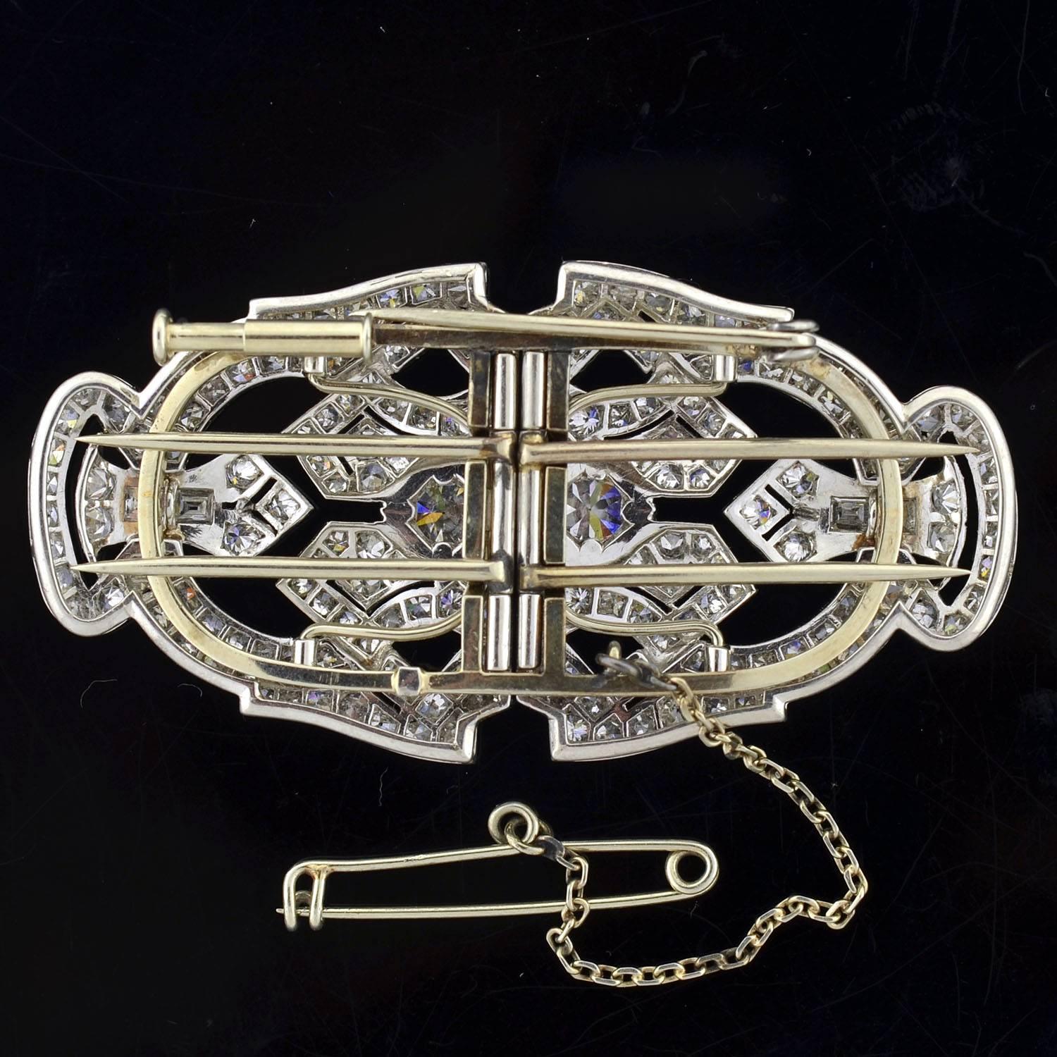 Art Deco Diamond Platinum Encrusted Pin Clips For Sale 2