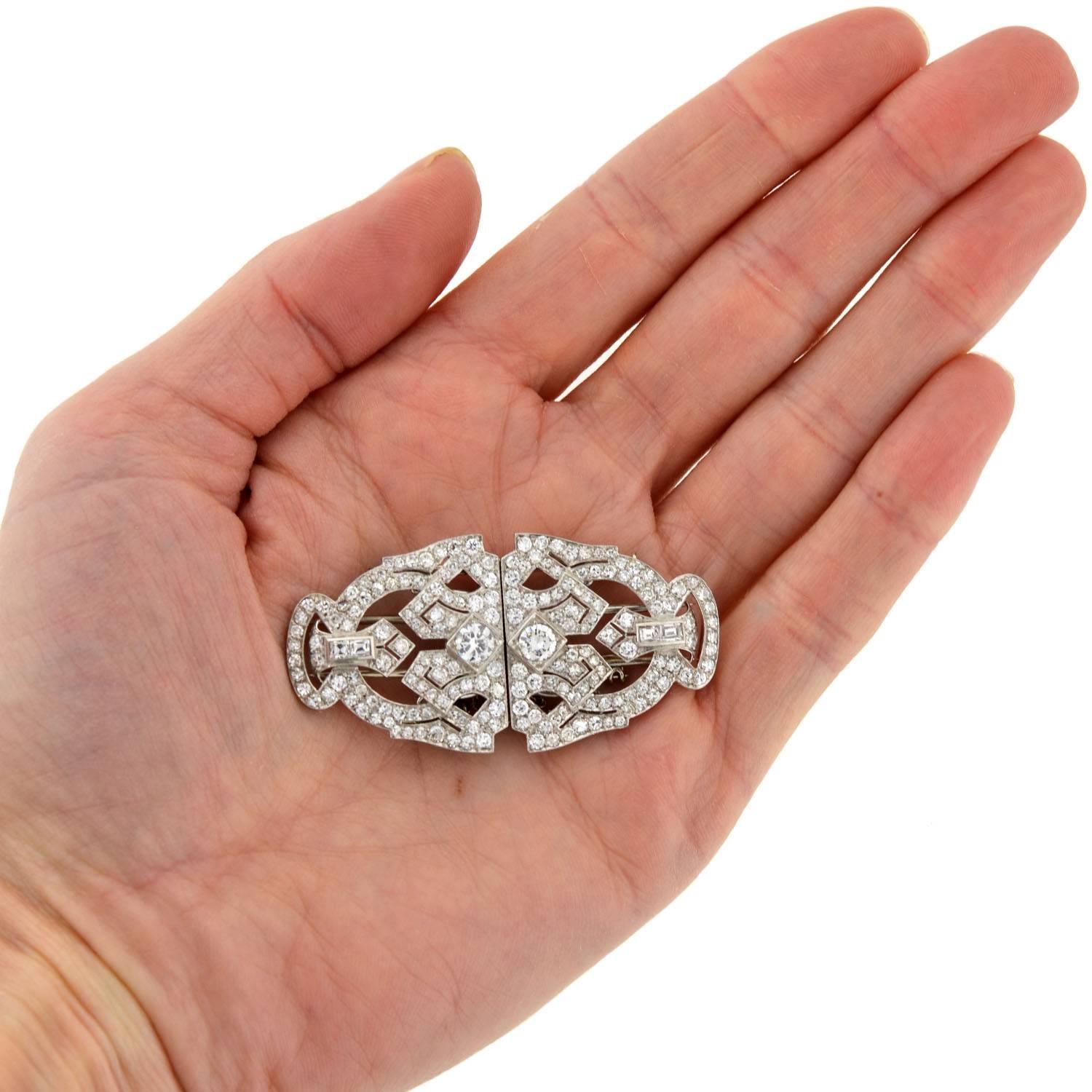 Art Deco Diamant Platin verkrustete Pin Clips im Angebot 3