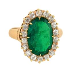 Victorian Natural Colombian Emerald & Diamond Ring 4.37ct center