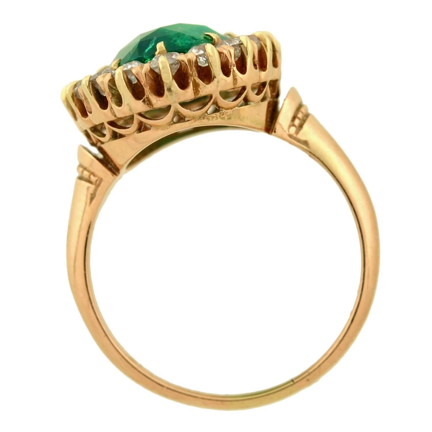 Victorian Natural Colombian Emerald & Diamond Ring 4.37ct center In Excellent Condition In Narberth, PA