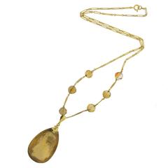 Egyptian Revival Carved Citrine Pharaoh Drop Necklace