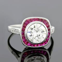 1.52 Carat Diamond Ruby Platinum Bull's Eye Engagement Ring