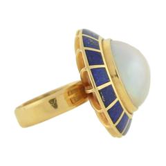 Erte Lapis Mabe Pearl Gold "Soleil Noir" Domed Ring