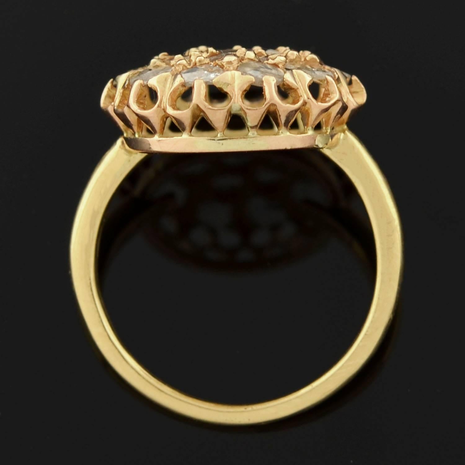 Victorian .80 Carats Rose Cut Diamonds Gold Cluster Ring  In Good Condition For Sale In Narberth, PA