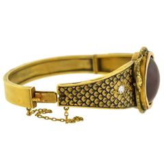 Victorian Enameled Garnet Diamond Gold Snake Bracelet