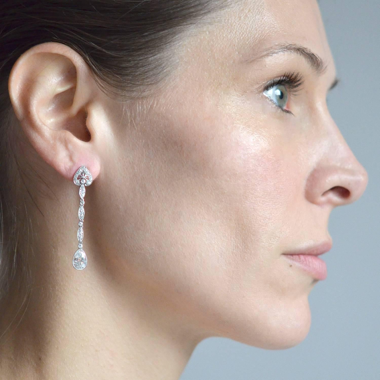 TIFFANY & CO. Art Deco Diamond Teardrop Earrings 3.25ctw 4