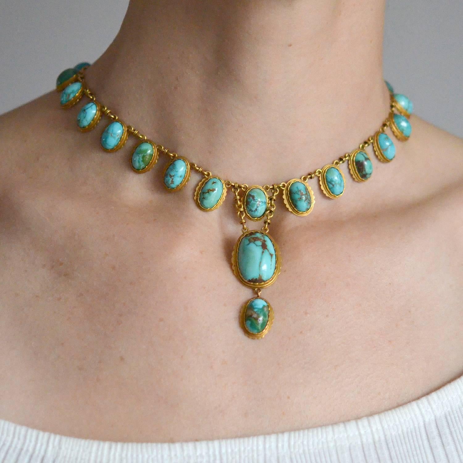 Victorian Natural Turquoise Drop Collar Necklace 5