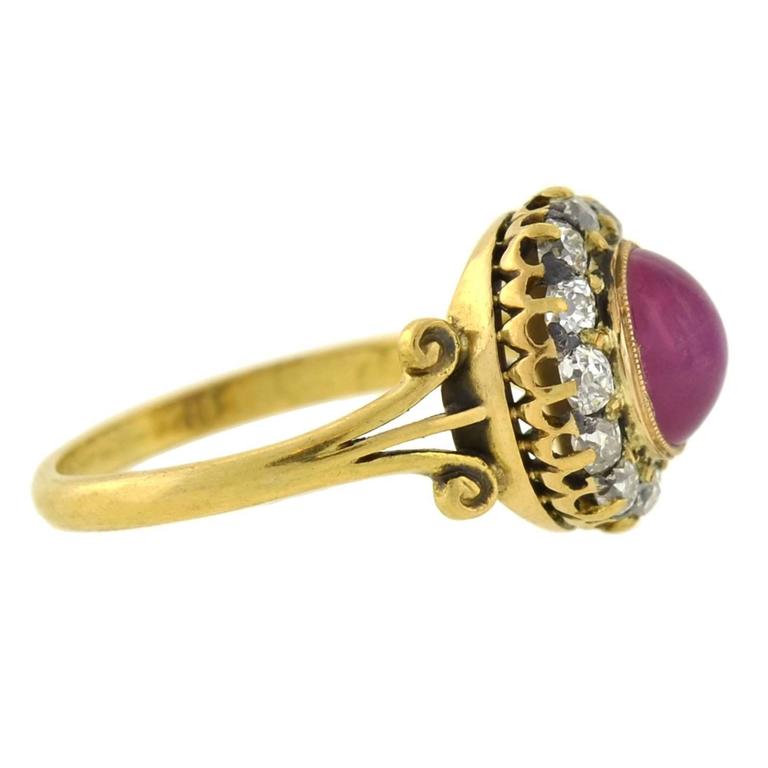 Victorian 0.95 Carat Pink Star Sapphire Diamond Ring In Excellent Condition In Narberth, PA