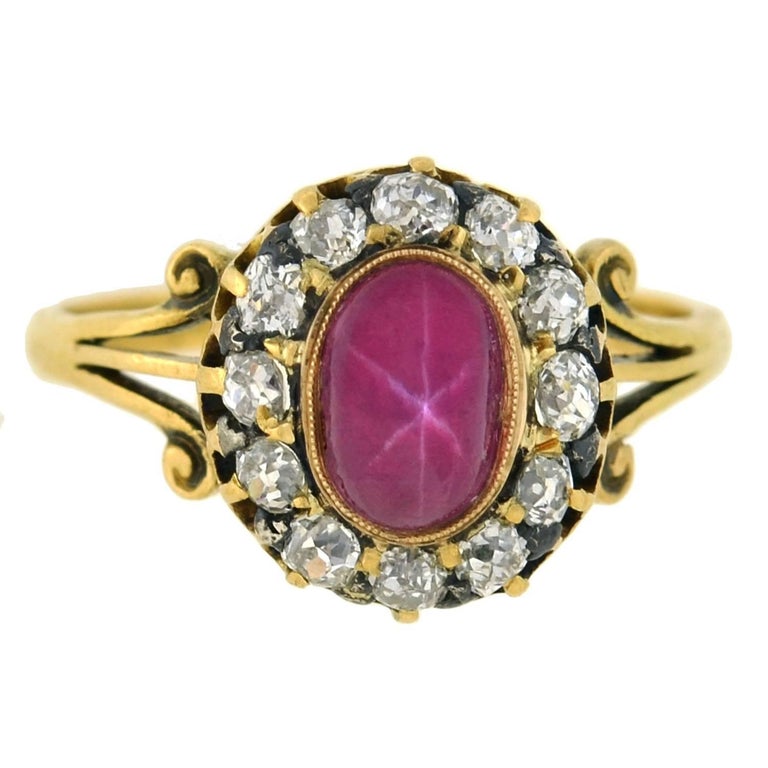 Victorian 0.95 Carat Pink Star Sapphire Diamond Ring