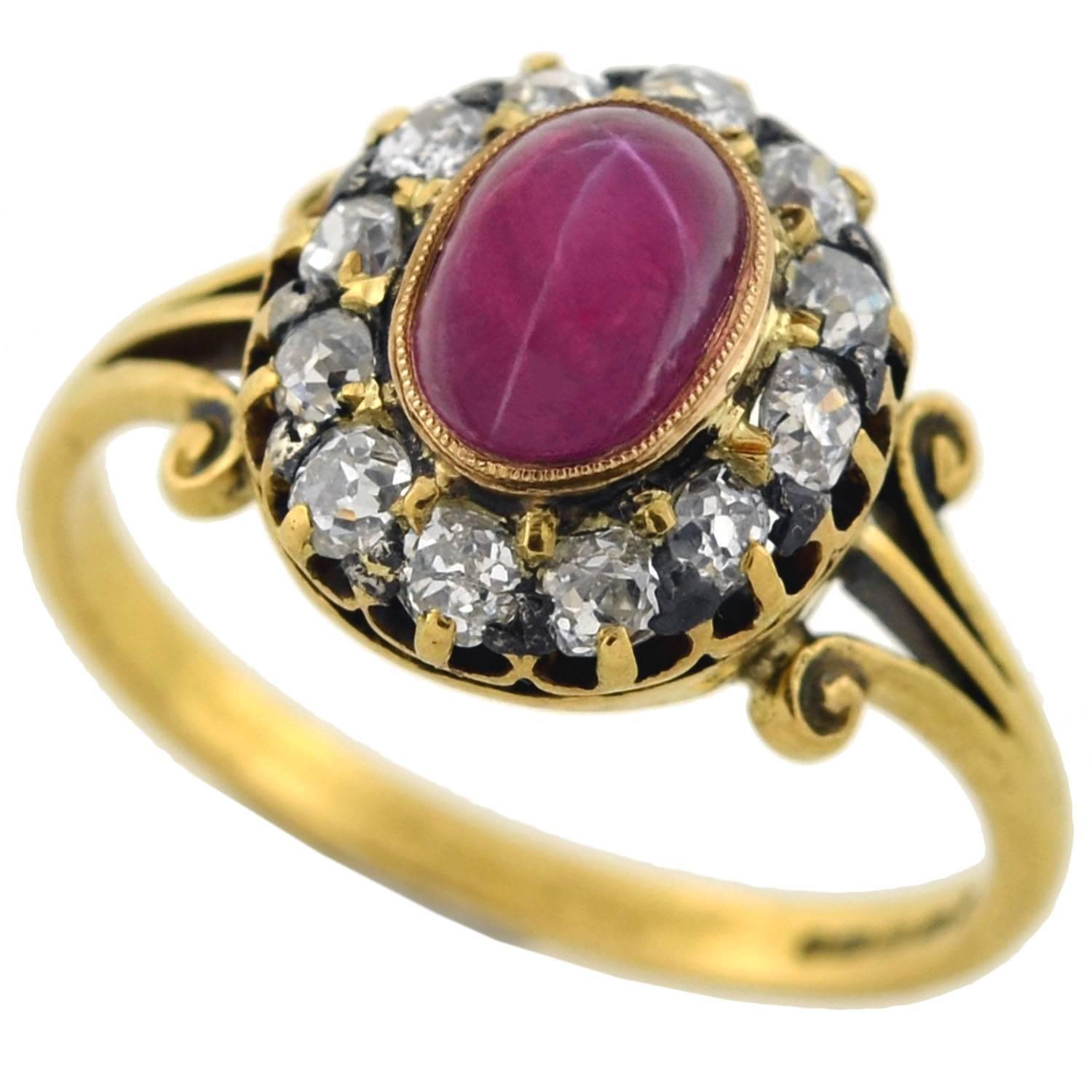 Victorian 0.95 Carat Pink Star Sapphire Diamond Ring In Excellent Condition In Narberth, PA