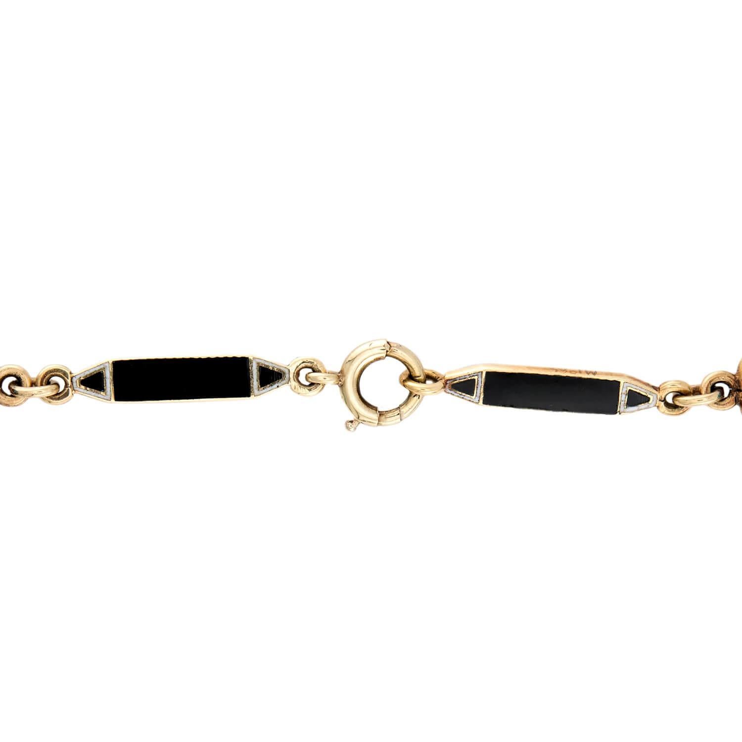 Taille cabochon Art Deco 14k Turquoise and Enamel Link Necklace en vente