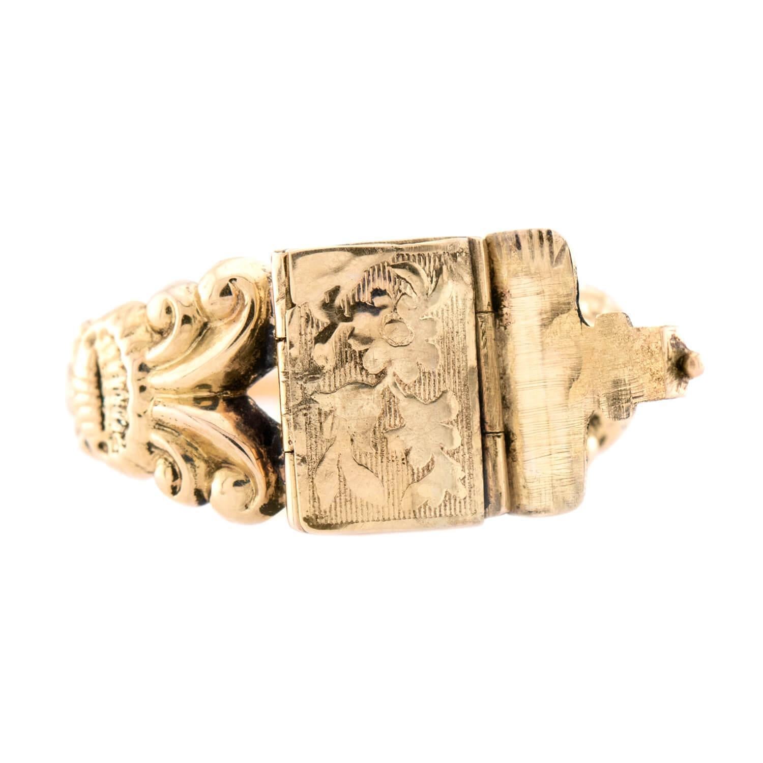 Women's Georgian 18k Enamel Locket Ring For Sale