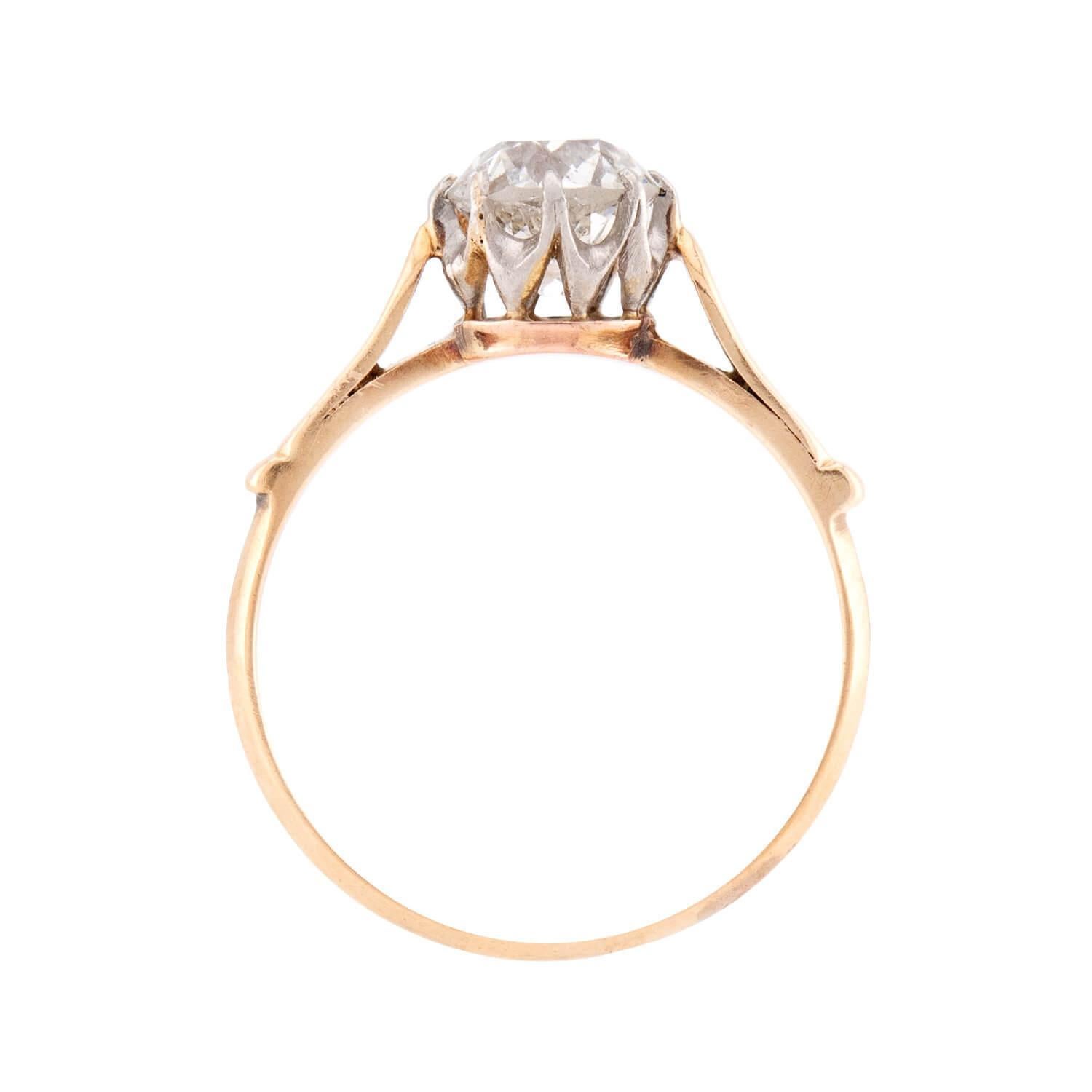 Taille vieille mine Bague de fiançailles édouardienne en 18k/platine avec diamant 1ct en vente