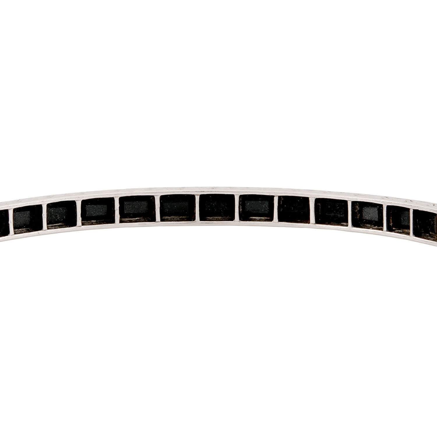 Taille émeraude Bracelet Art déco en platine et onyx en vente