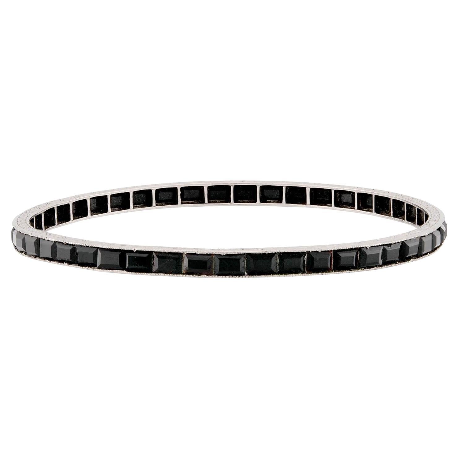 Bracelet Art déco en platine et onyx en vente