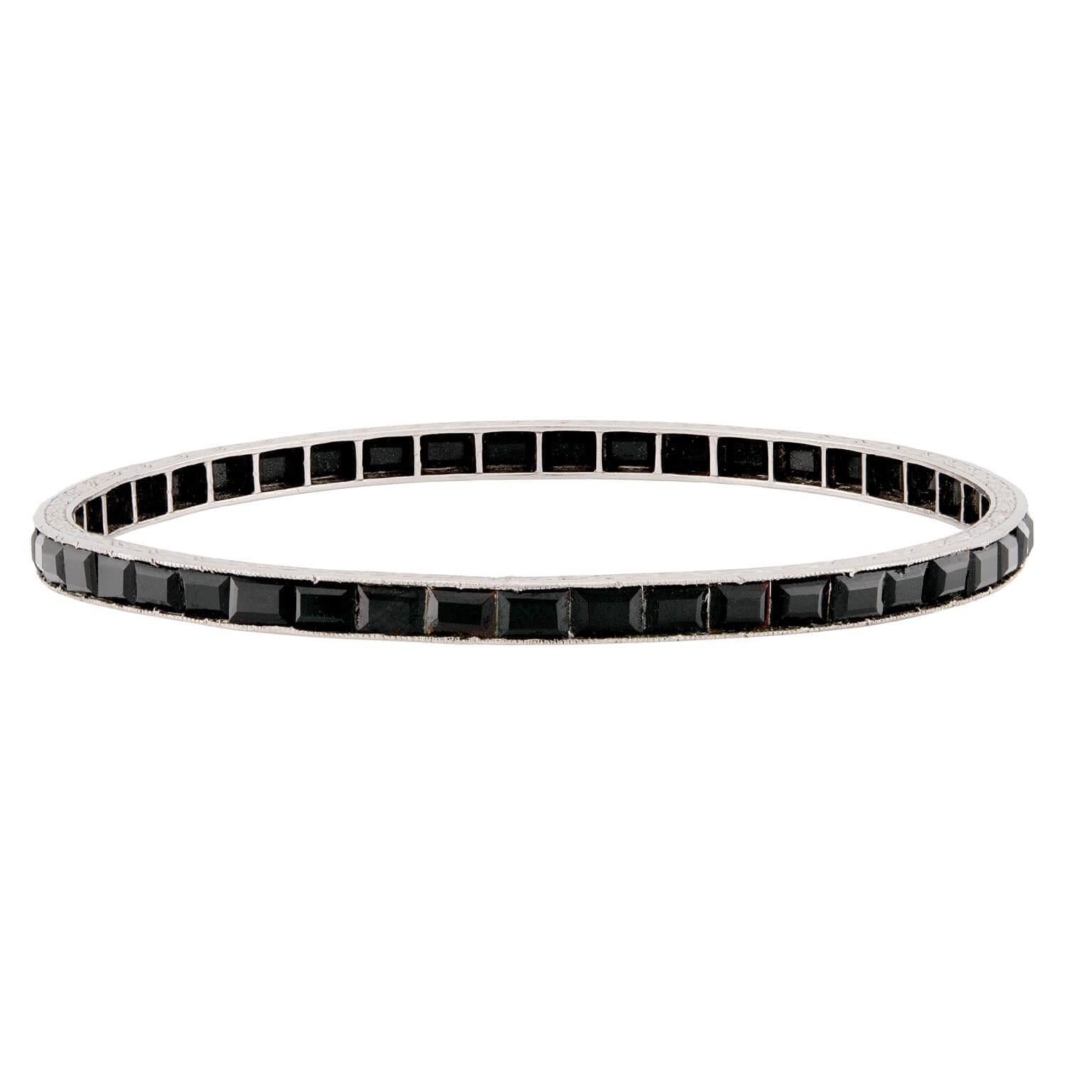 Bracelet Art déco en platine et onyx Bon état - En vente à Narberth, PA