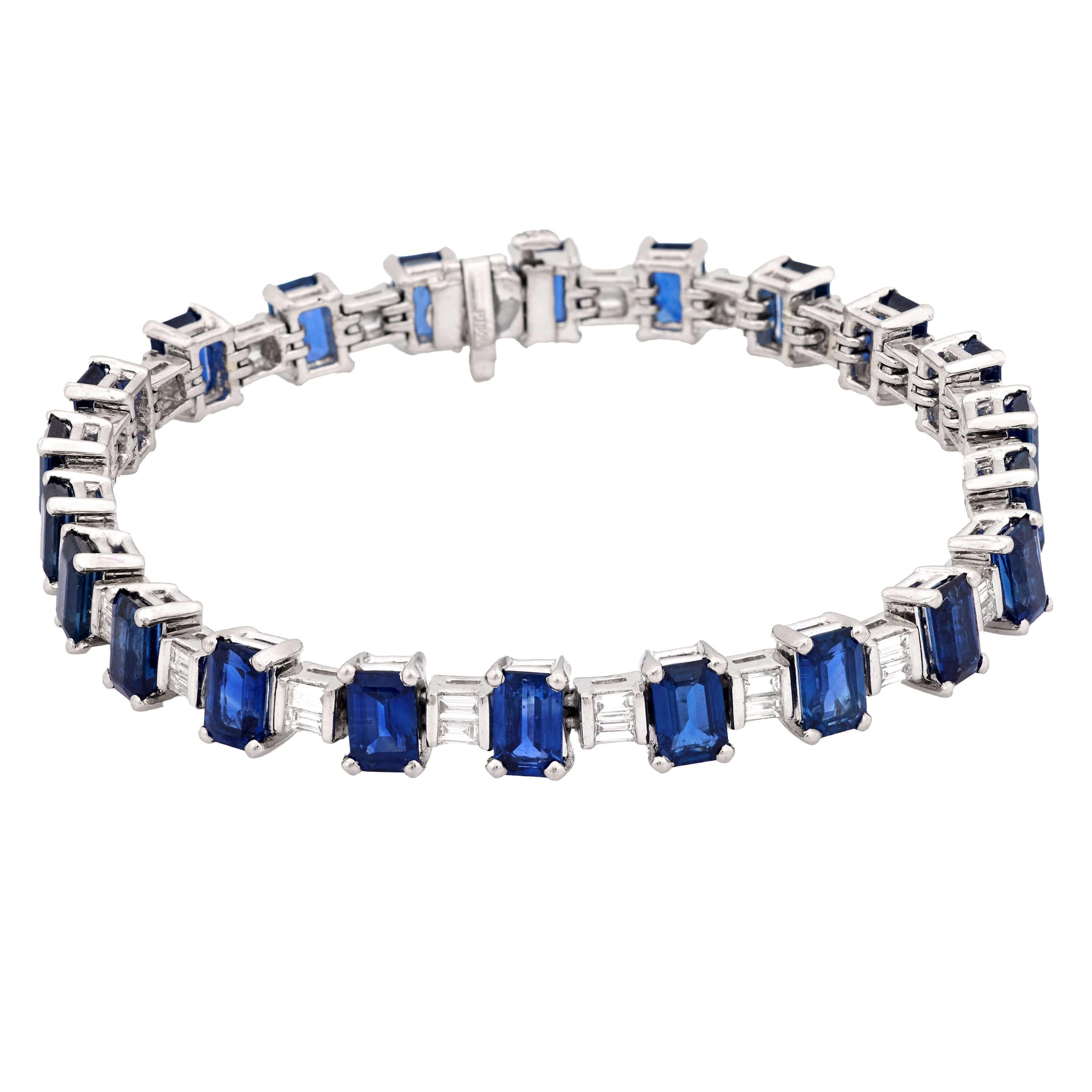 Pulsera de tenis de platino, zafiro y diamantes Estate