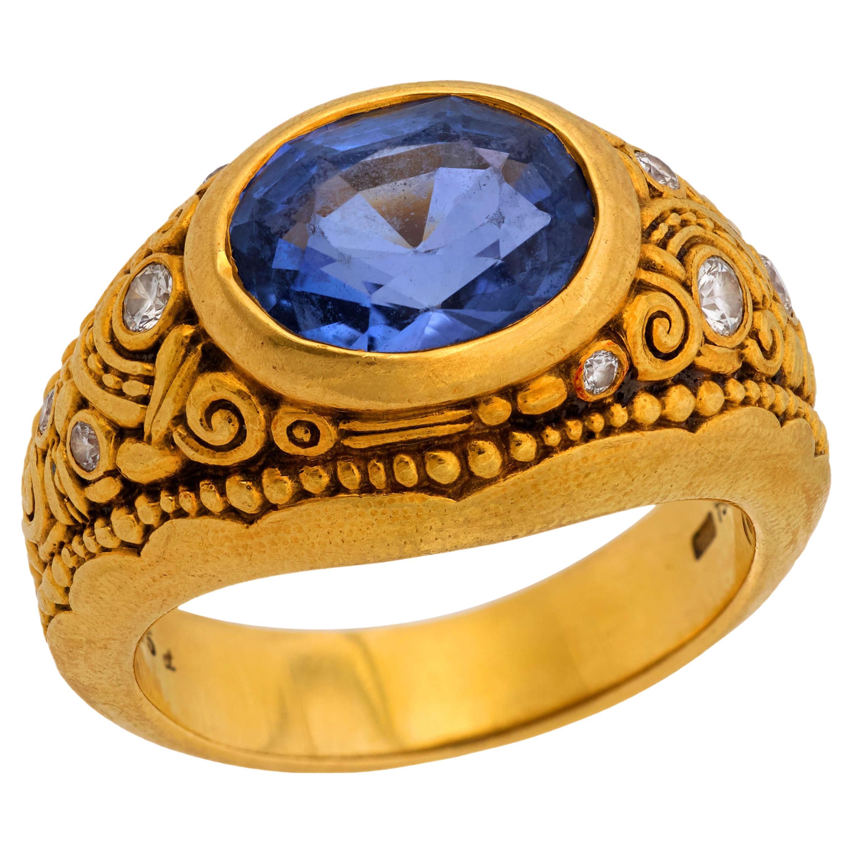ALEX ŠEPKUS Estate 18k Bague saphir et diamant