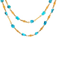 Victorian 14k Turquoise Nugget Chain Necklace