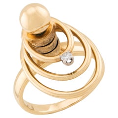 NORMAN TEUFEL Vintage 14k Diamond Kinetic Motion Ring