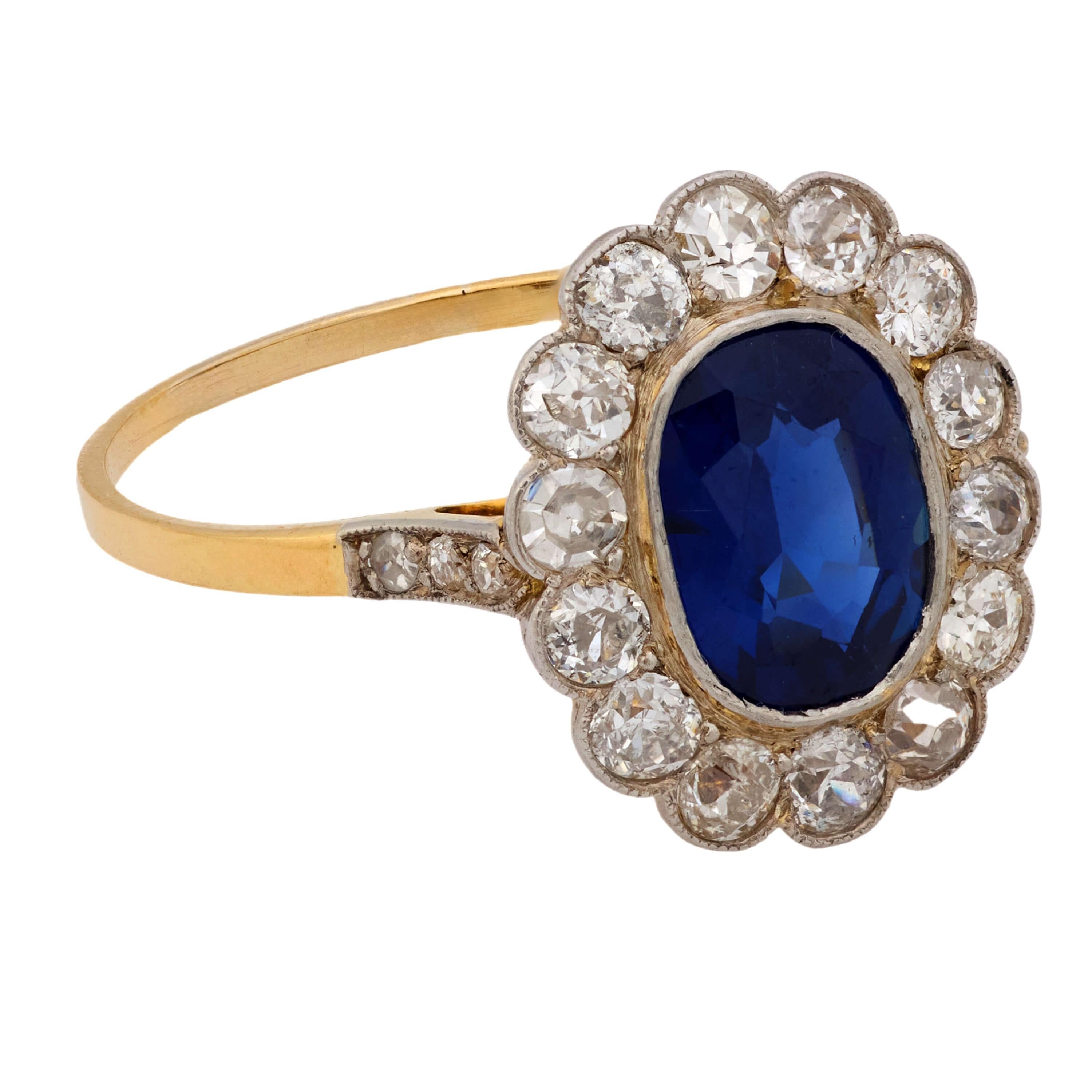 Édouardien Bague édouardienne en platine/14k avec saphir et diamant en vente