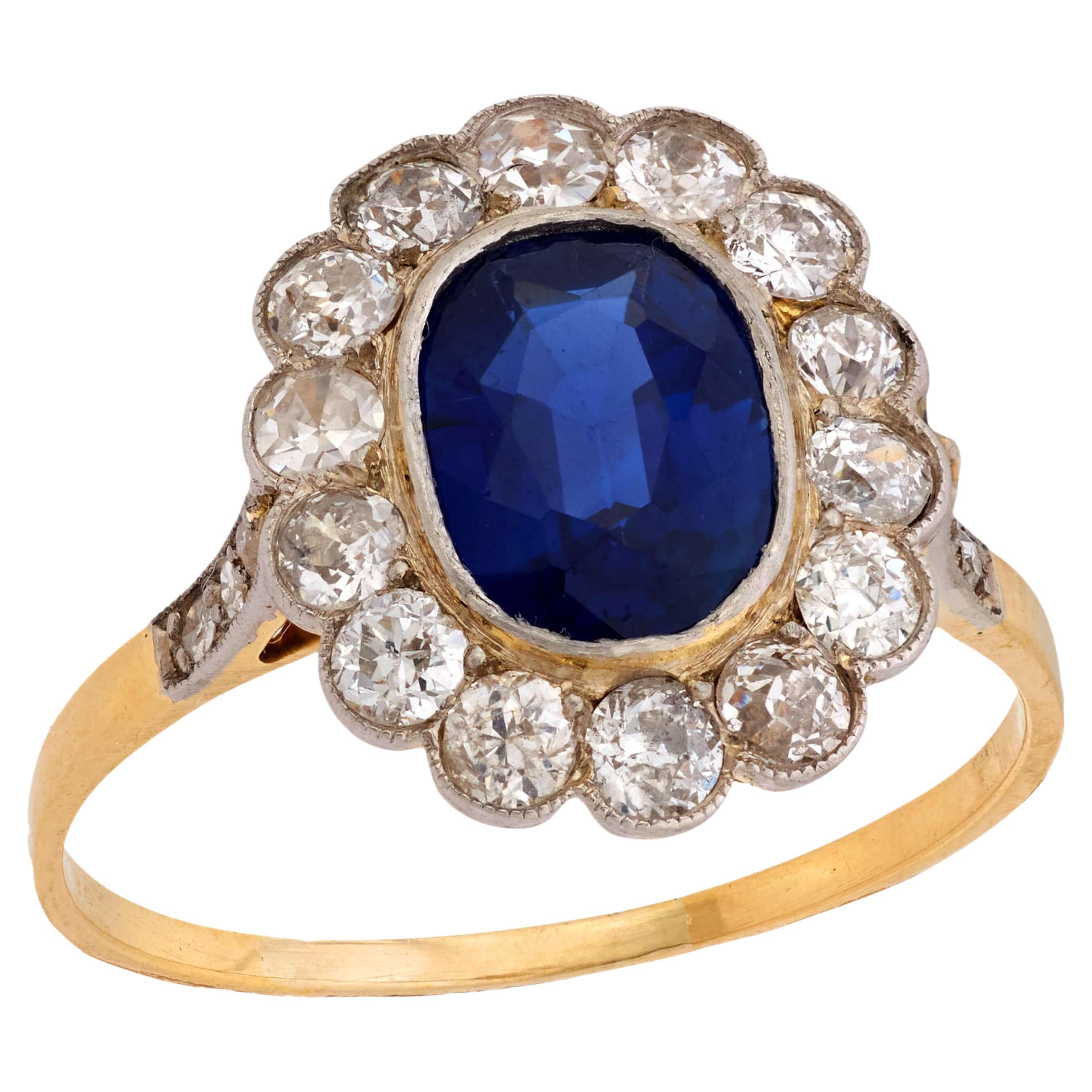 Bague édouardienne en platine/14k avec saphir et diamant en vente