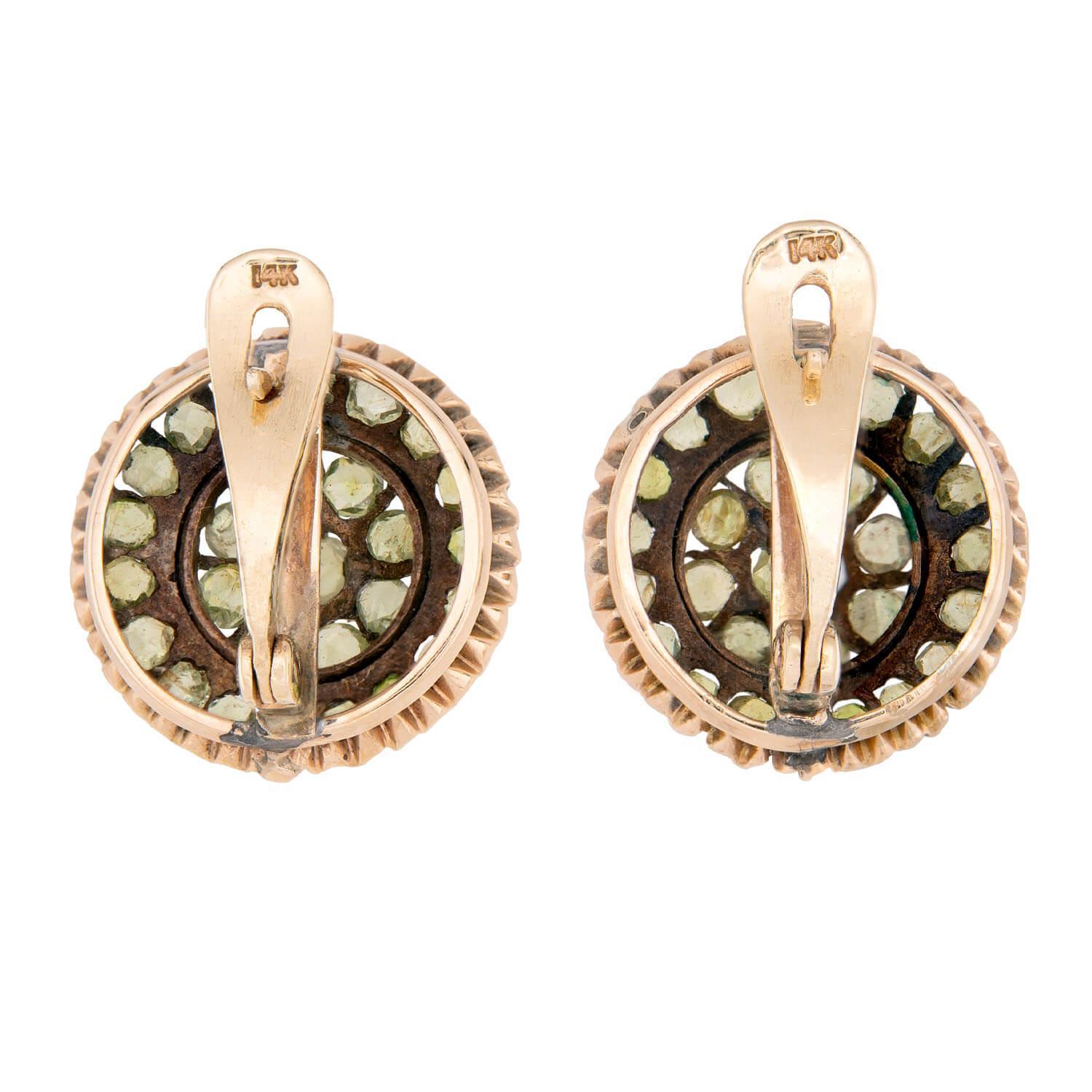 Viktorianische 14k Chrysoberyll Cluster Ohrringe (Rosenschliff) im Angebot