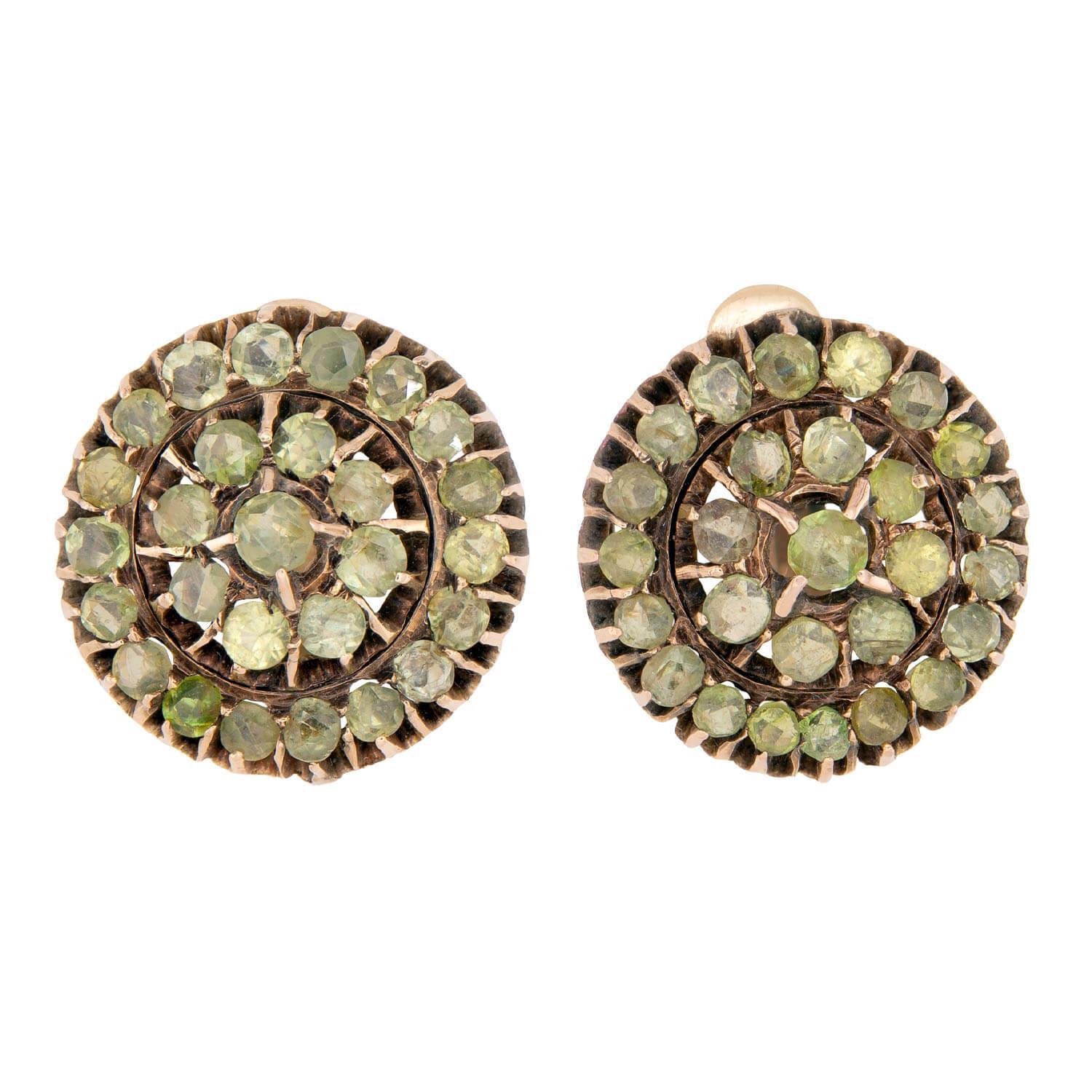 Viktorianische 14k Chrysoberyll Cluster Ohrringe im Zustand „Gut“ im Angebot in Narberth, PA