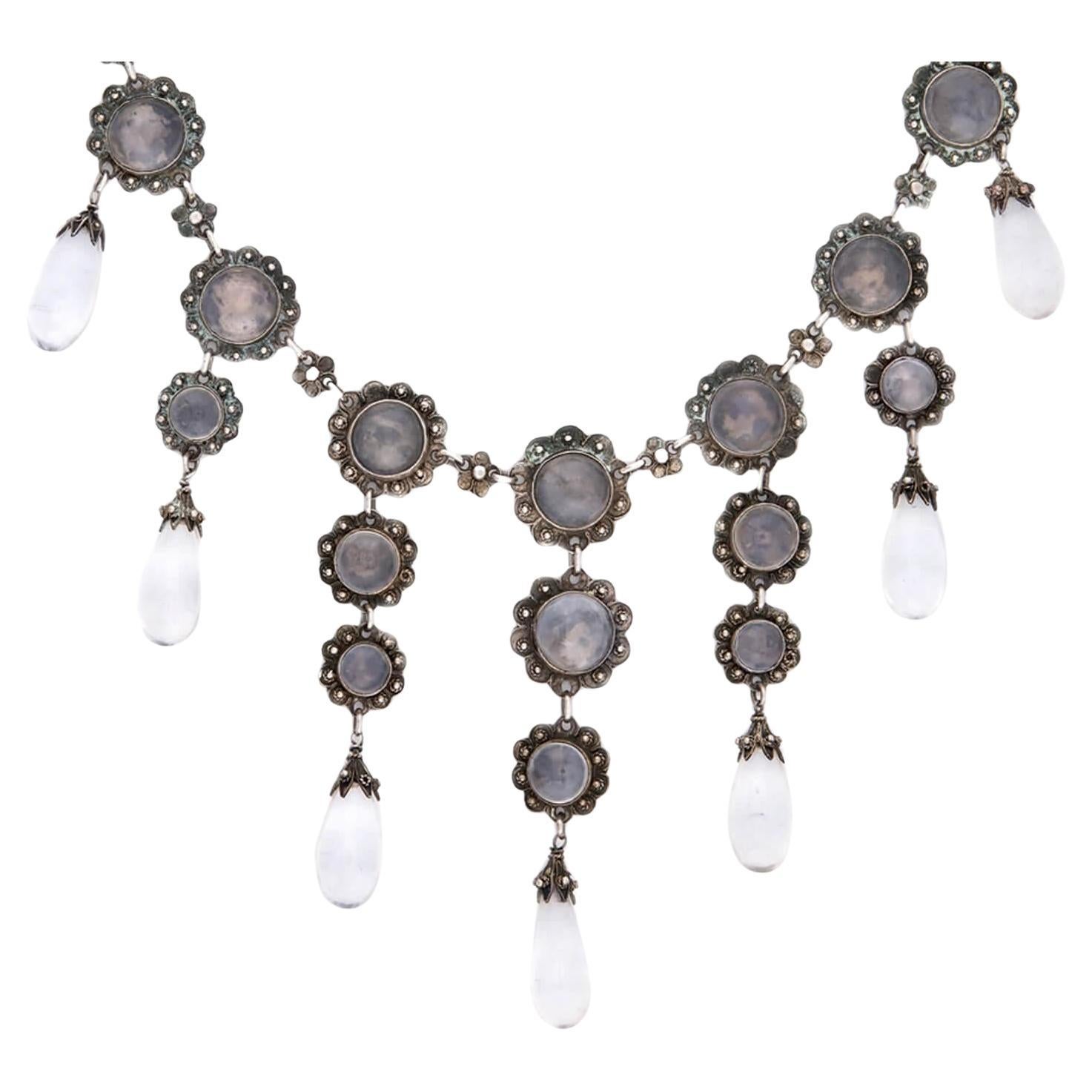 Collier victorien en argent sterling avec feston en pierre de lune en vente