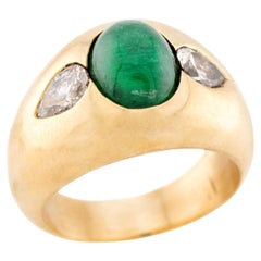 Vintage 18k Emerald and Diamond Flush Mount Ring