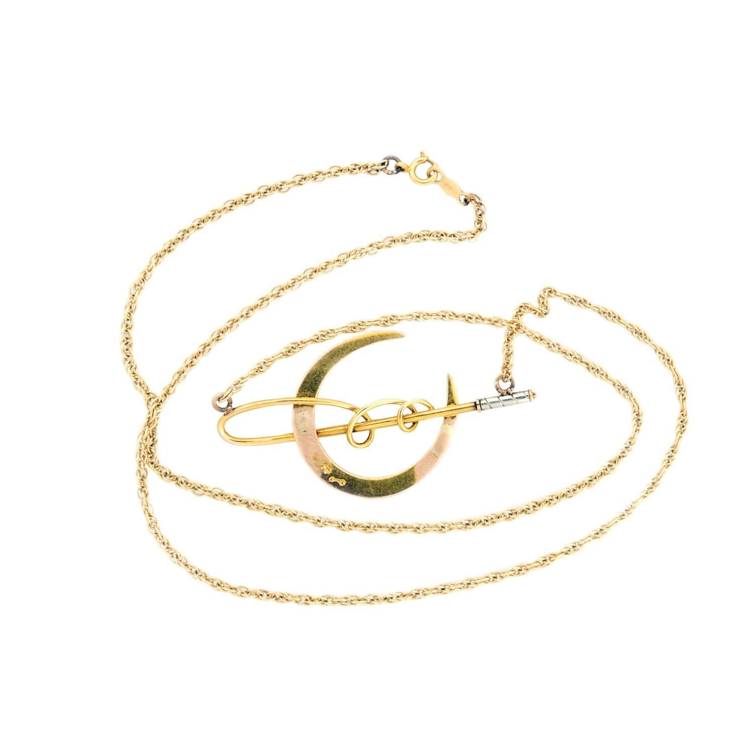 Collier Art Nouveau 14k avec pendentif fer à cheval et culture Bon état - En vente à Narberth, PA