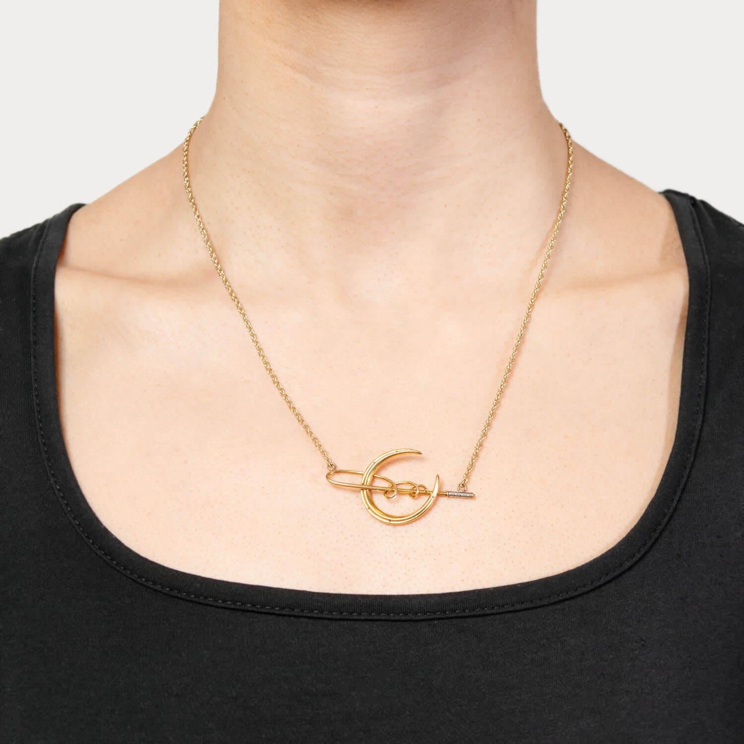 Collier Art Nouveau 14k avec pendentif fer à cheval et culture en vente 1