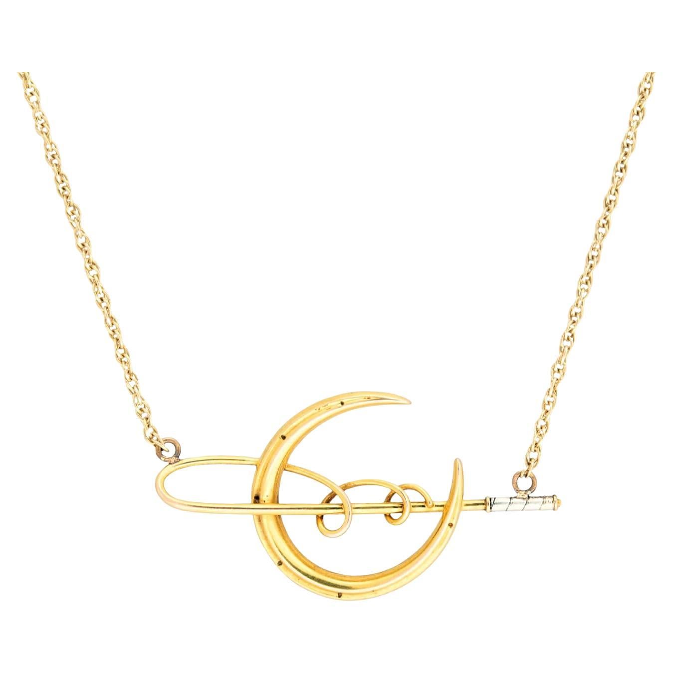 Collier Art Nouveau 14k avec pendentif fer à cheval et culture en vente