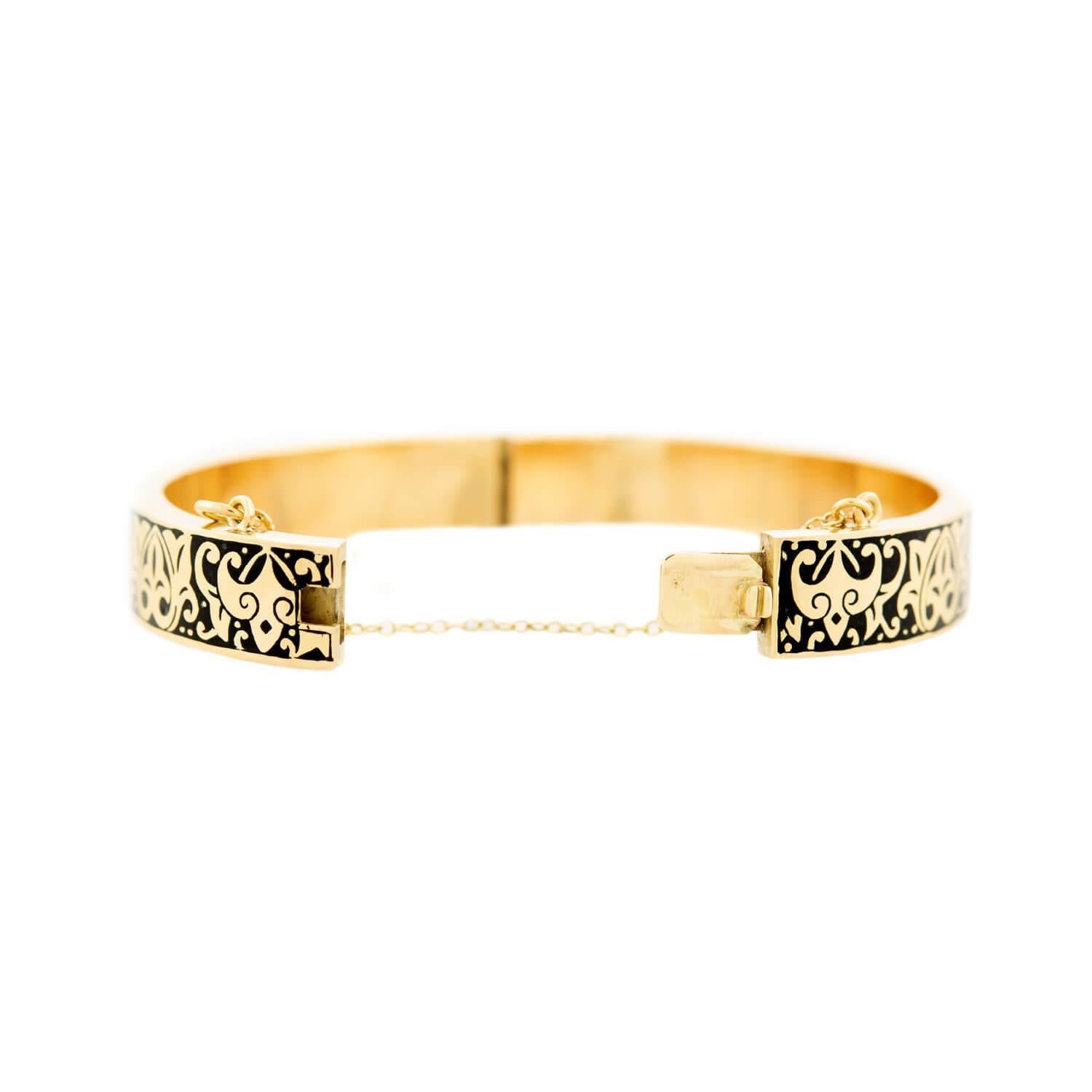 Victorian 14k Enameled Hinged Bangle For Sale 2
