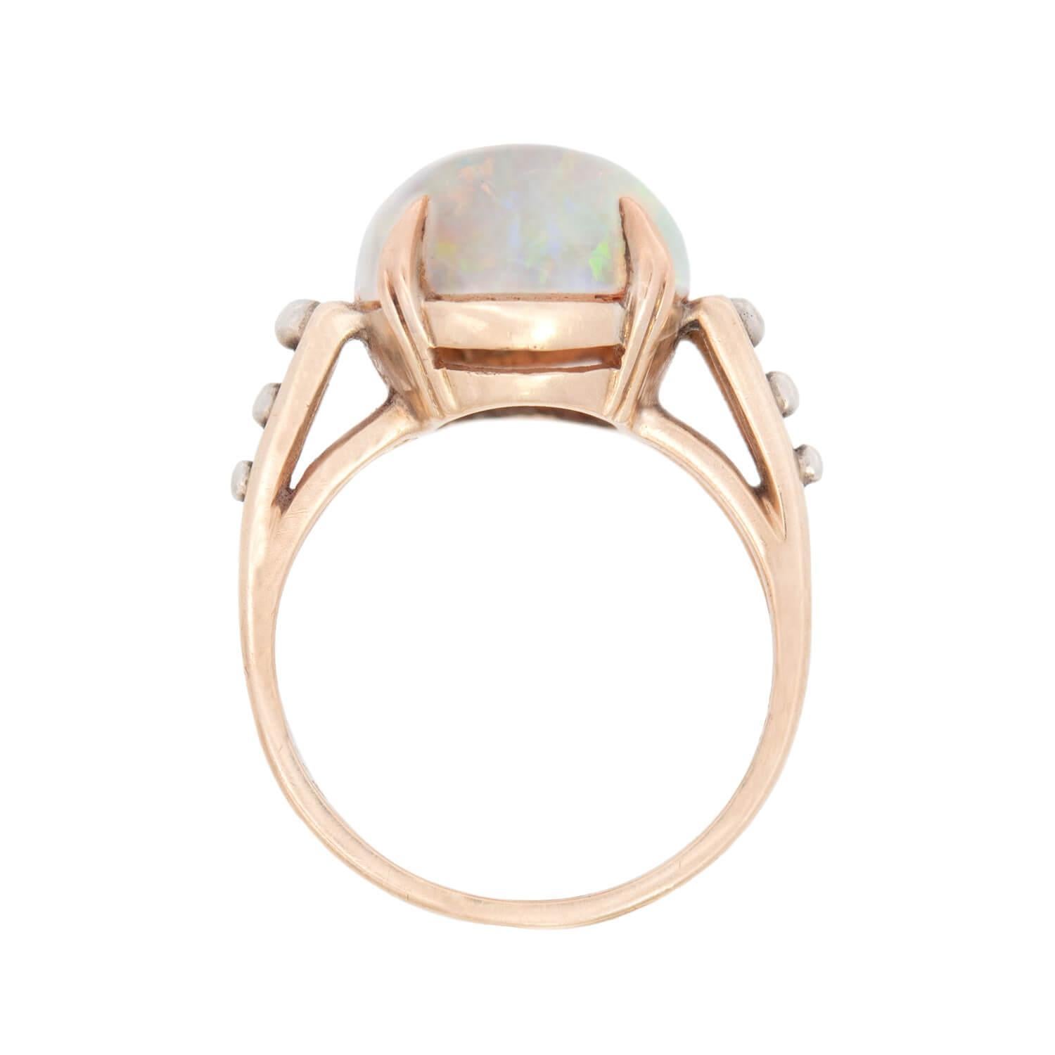 Taille cabochon F & F FELGER Inc. Art Nouveau 14k Bague Opale en Métal Mixte en vente