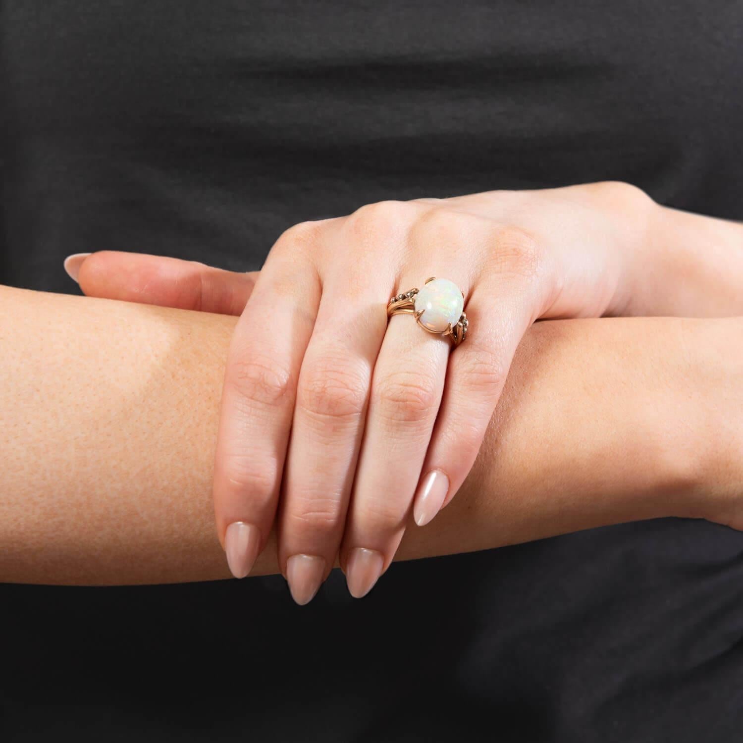 F & F FELGER Inc. Art Nouveau 14k Bague Opale en Métal Mixte en vente 2