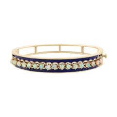 Viktorianische 14k Opal blau emaillierte Armreif Armband