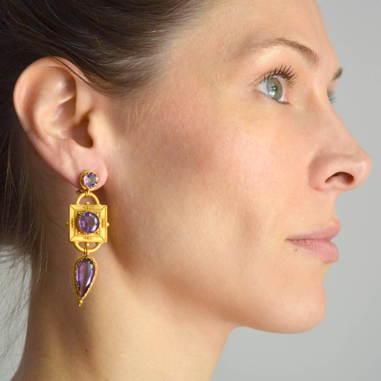 Victorian Dramatic Amethyst Gold Earrings 2
