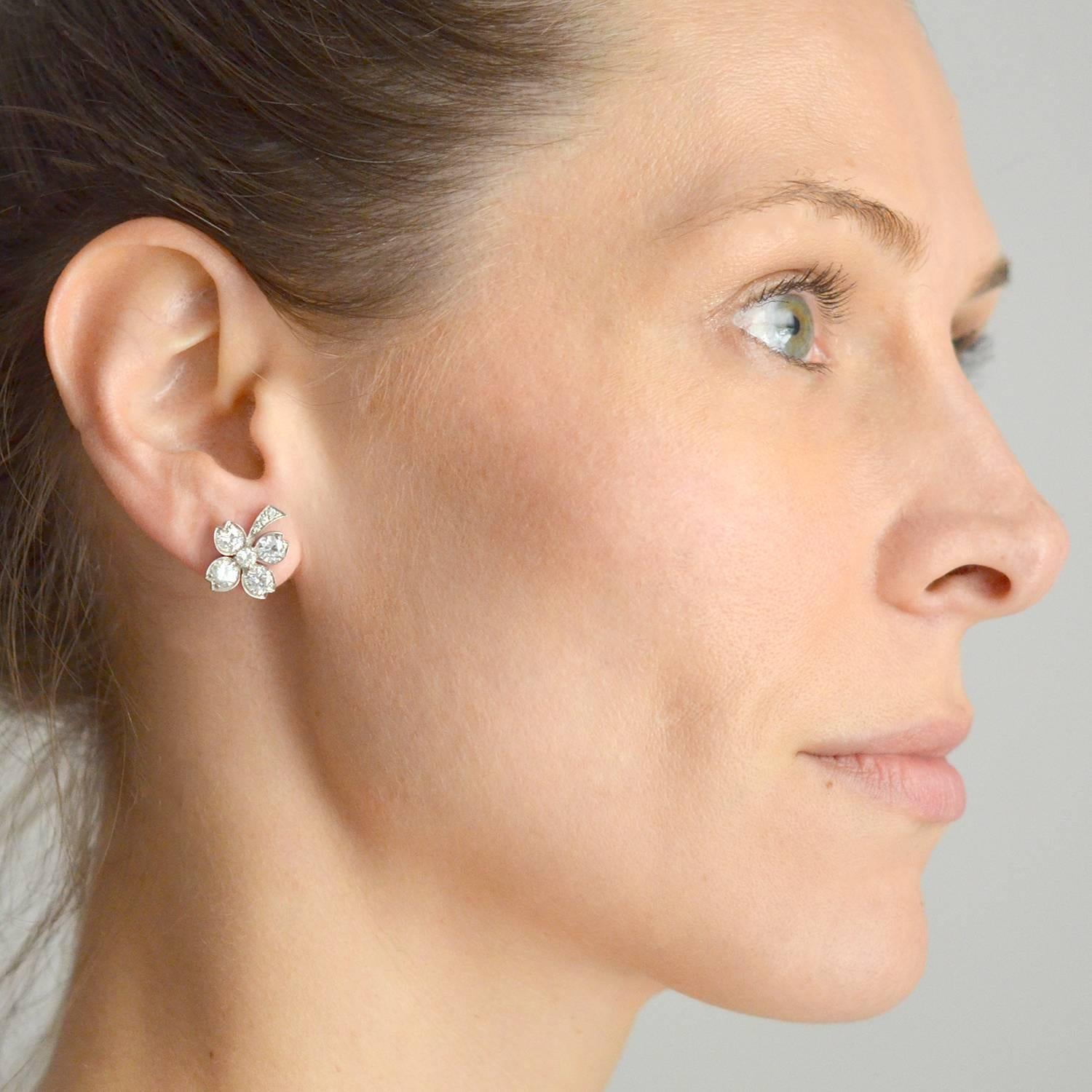 Tiffany & Co. Retro Diamond Palladium Clover Stud Earrings 3