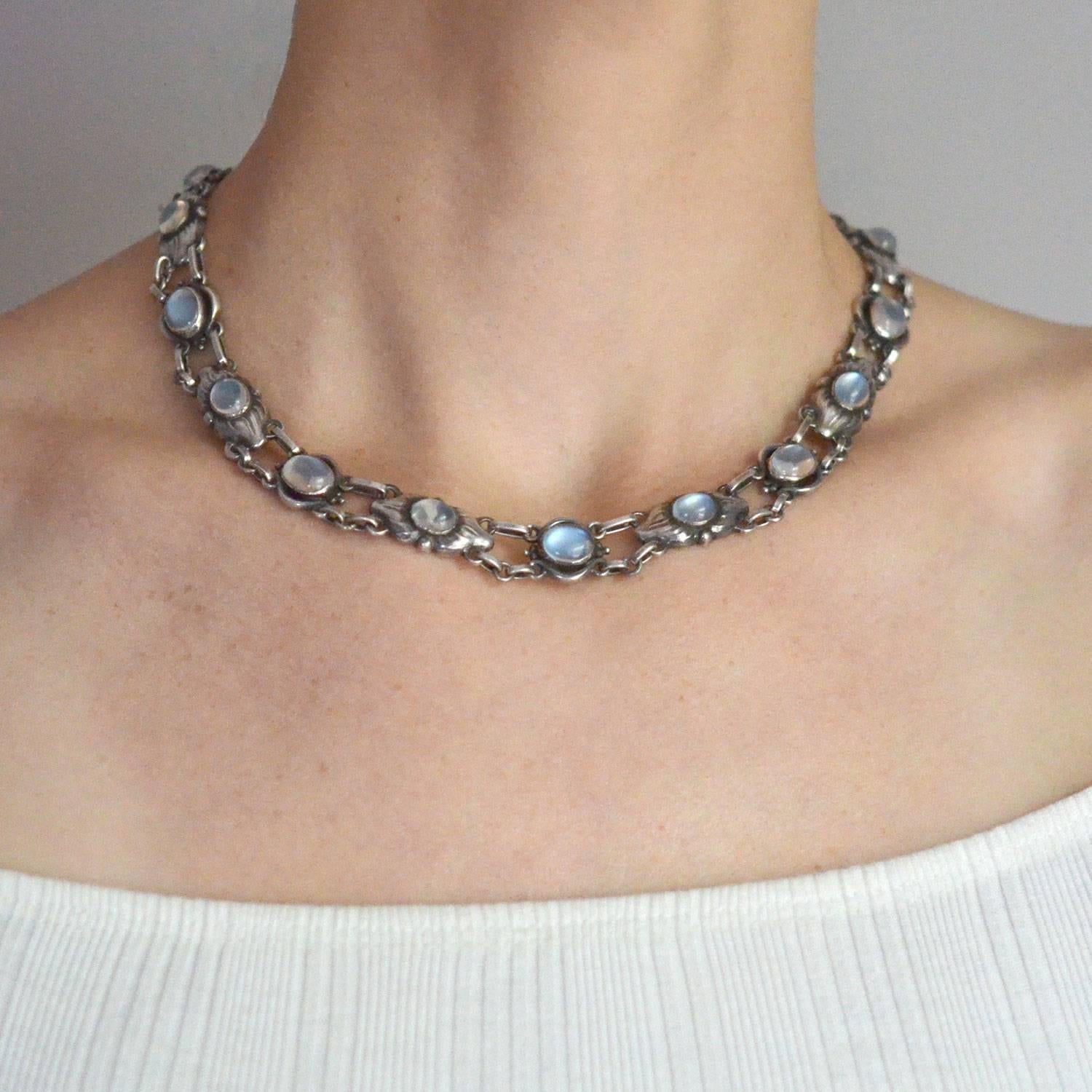 Georg Jensen Moonstone Cabochon Link Necklace 1