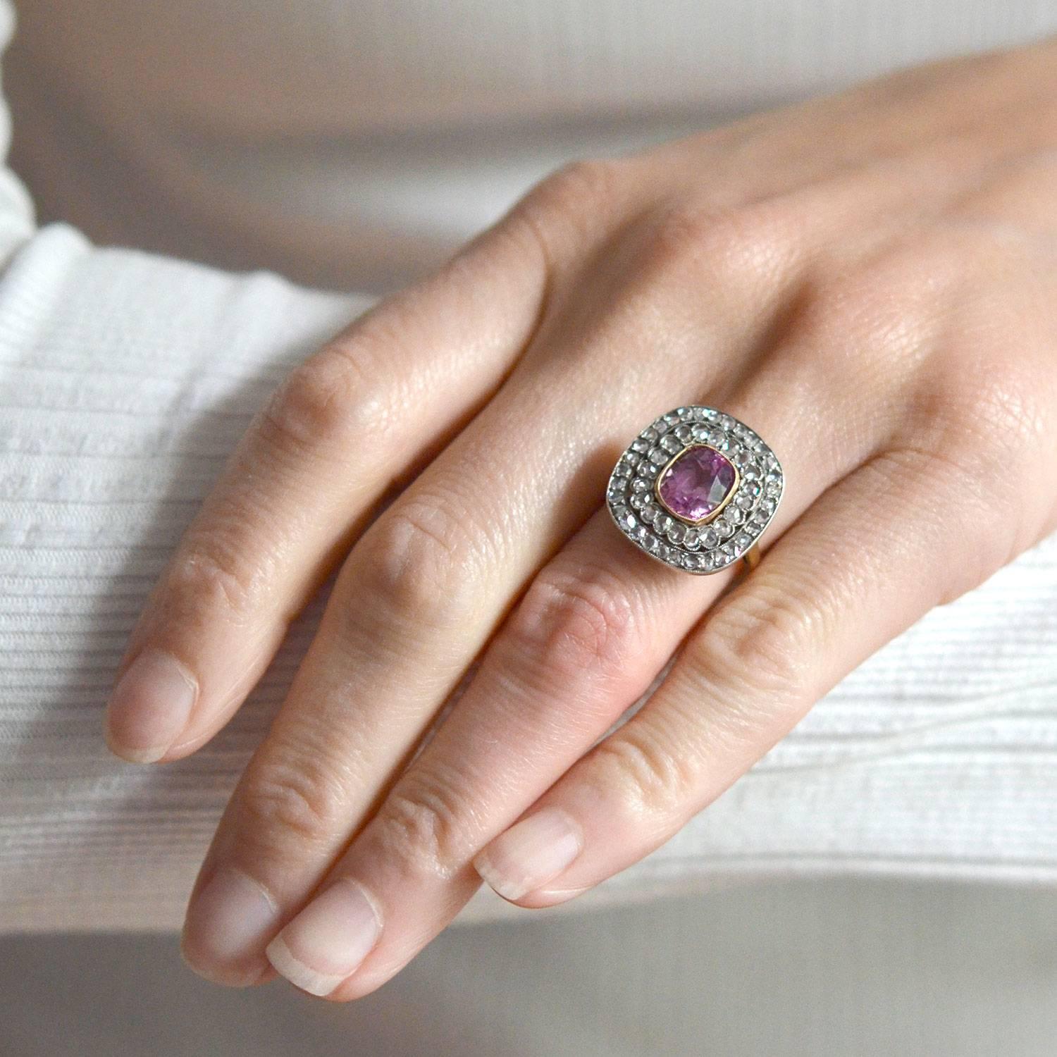 Natural Pink Spinel Rose Cut Diamond Ring 3
