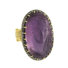 Art Nouveau Egyptian Revival Diamond Amethyst Cameo Pharaoh Ring