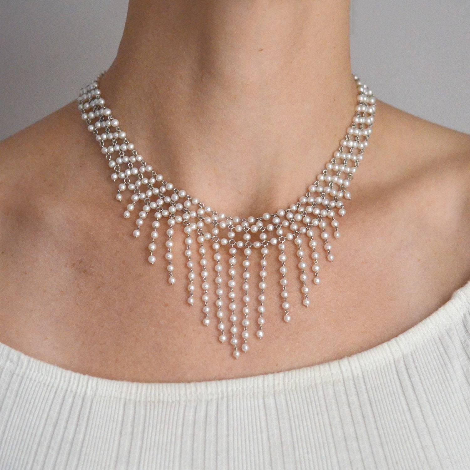 Collier édouardien dramatique feston de perles multi-rangs et diamants en vente 5