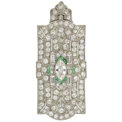 Art Deco Emerald Diamond Encrusted Pin or Pendant with Removable Bail
