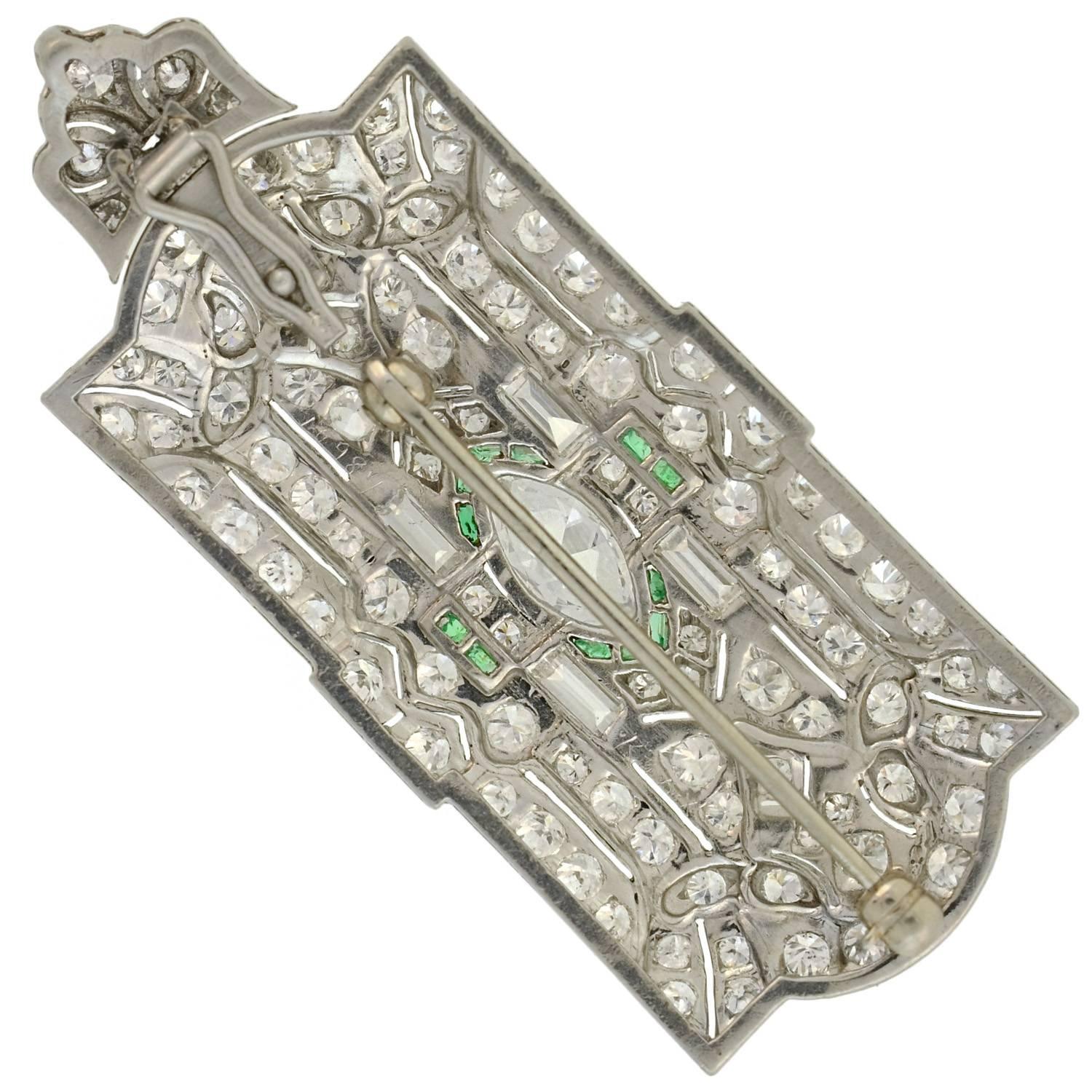 Art Deco Emerald Diamond Encrusted Pin or Pendant with Removable Bail 2