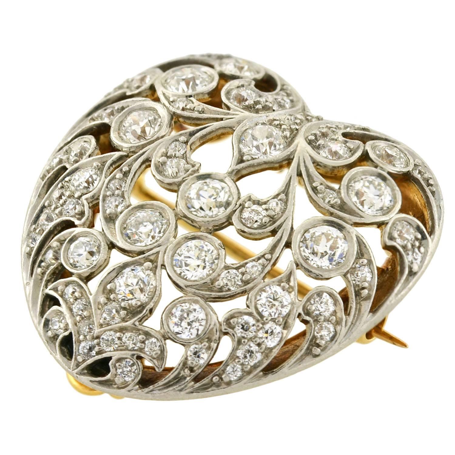 Women's TIFFANY & CO. Edwardian Diamond & Gold Heart Pin/Pendant
